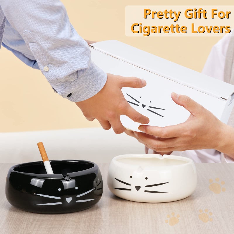 Koolkatkoo Cute Cat Ashtray Indoor or Outdoor Use Ceramic Ash Holder for Smokers Girls Women Decorative Ashtrays for Home Office Cat Lover Ash Tray Black and White - Image 3